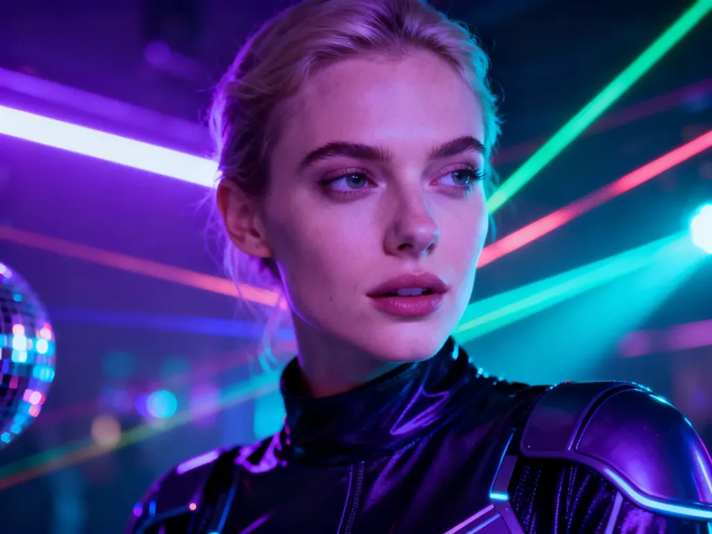 Dua Lipa w futurystycznej stylizacji pozuje w świetle neonów, oddając klubowy klimat utworu „Houdini”.